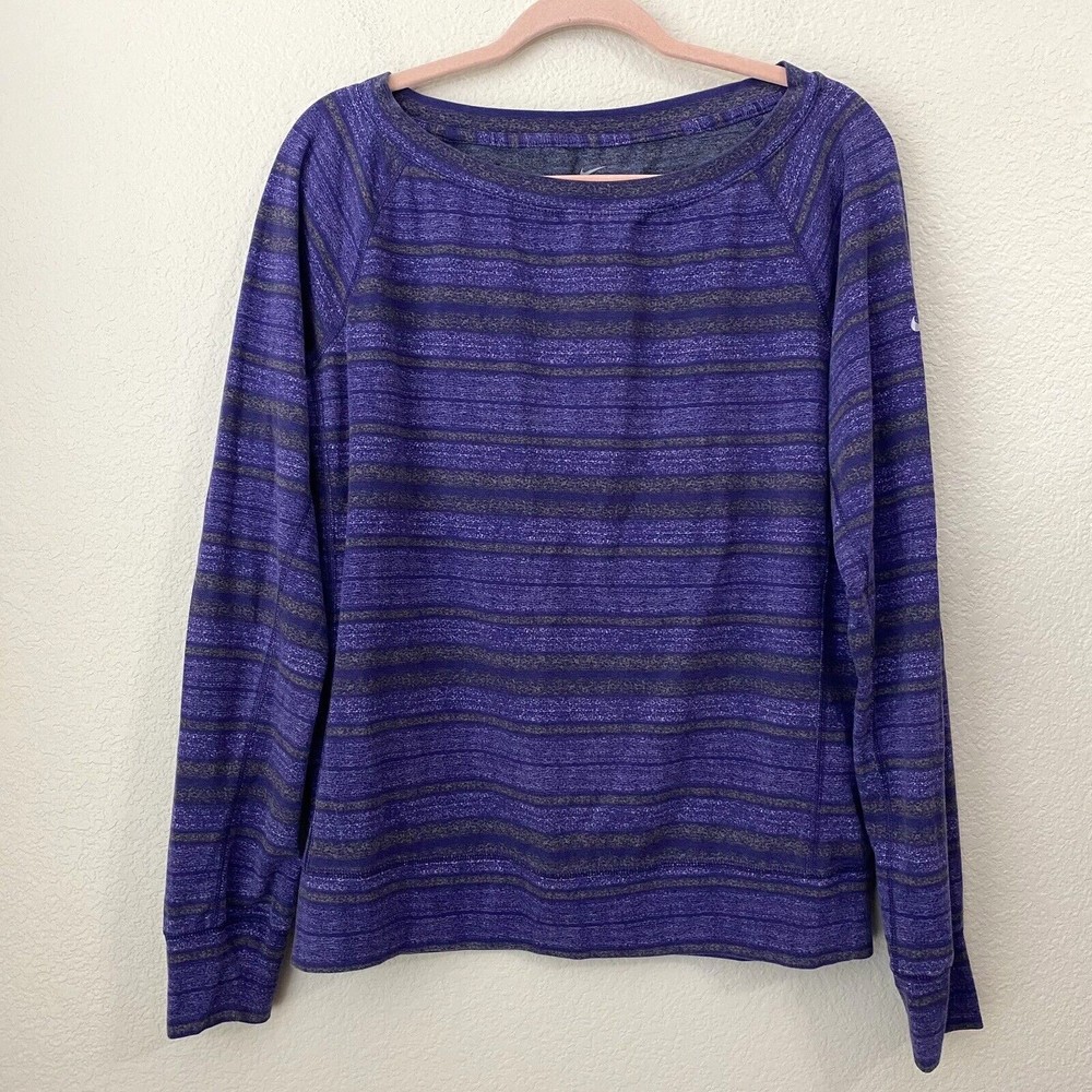 Nike Dri Fit Sweater Size Medium Pullover Stripes Purple Gray